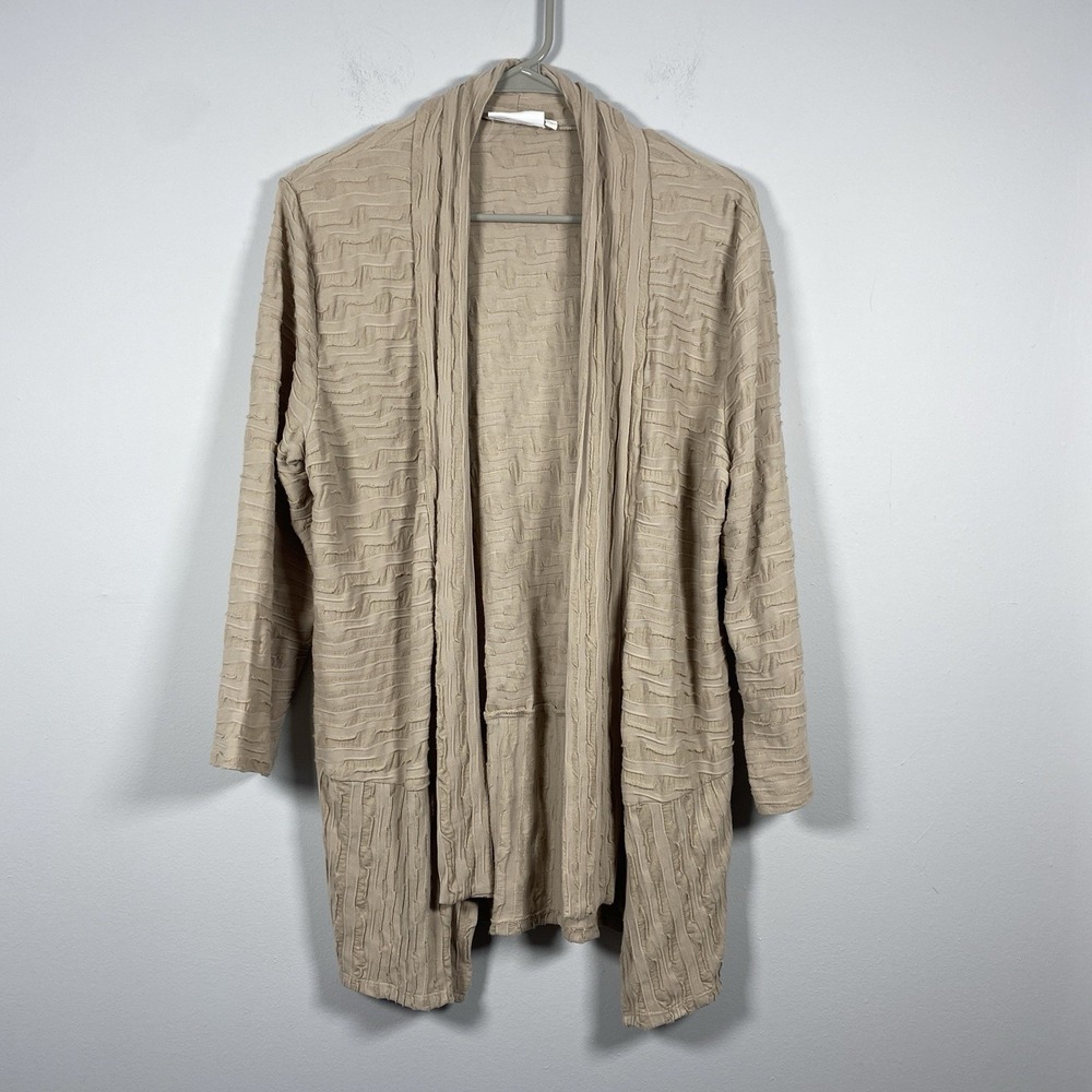 Lulu-B Cardigan Women's Small Tan Open Front Textured Slub Knit Travel Casual